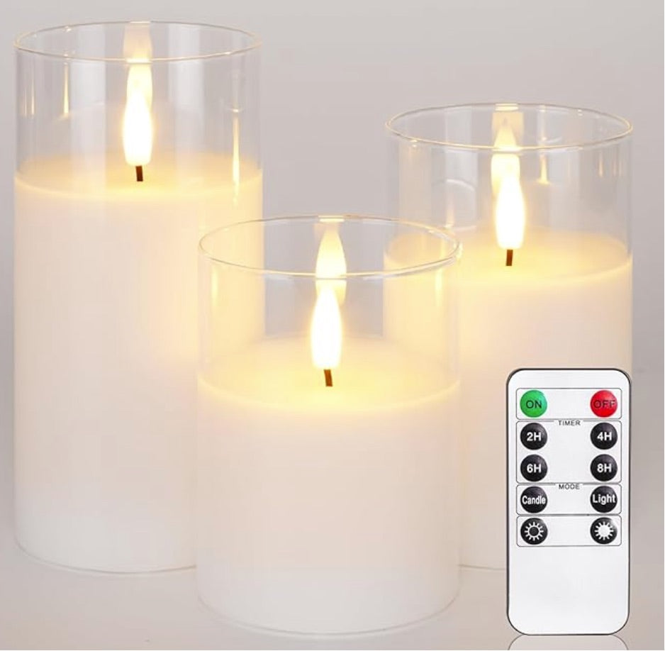 Indoor Flameless Glass Cup LED Candles 3PK