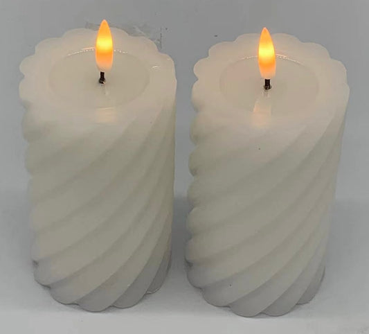 LED Pillar Flameless Candles Swirl 2PK