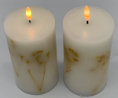 LED Real Wax Flameless Candle with Twigs and Flowers 2PK