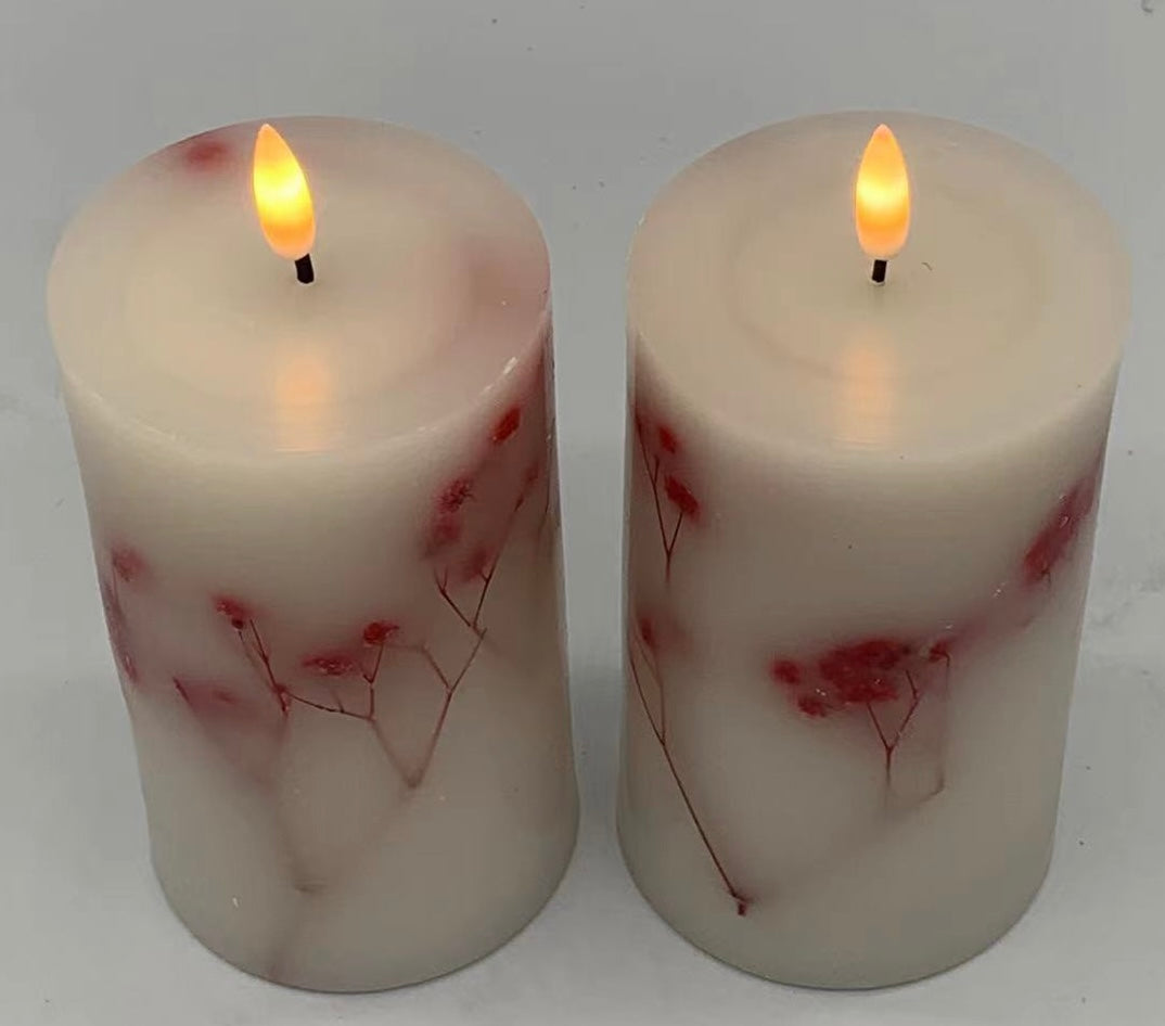 LED Real Wax Flameless Candle with Twigs and Flowers 2PK