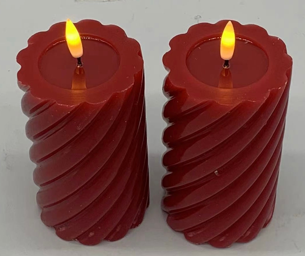 LED Pillar Flameless Candles Swirl 2PK