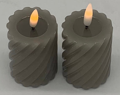 LED Pillar Flameless Candles Swirl 2PK