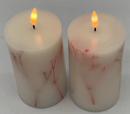 LED Real Wax Flameless Candle with Twigs and Flowers 2PK