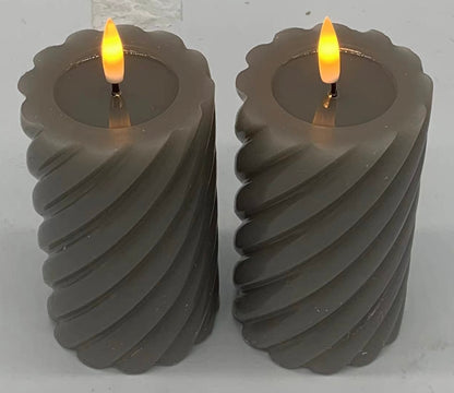 LED Pillar Flameless Candles Swirl 2PK