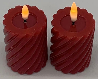 LED Pillar Flameless Candles Swirl 2PK