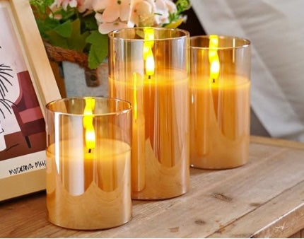 Indoor Flameless Glass Cup LED Candles 3PK